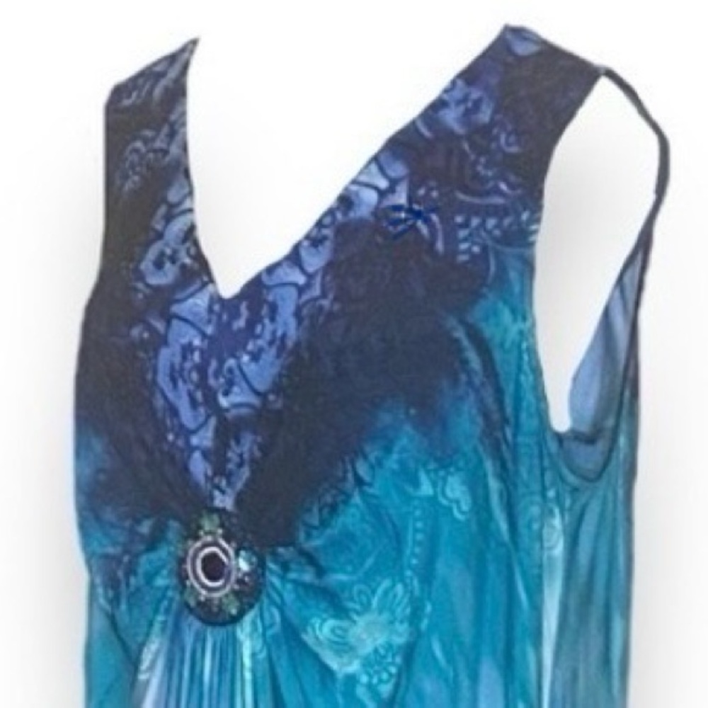 Catherine's Sleeveless Maxi Dress Tie Dye Ombre Jewel Detail Size 1X